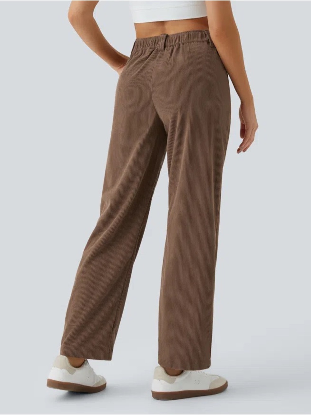 HALARA High Waisted Corduroy Pleated Straight Pants Acorn Brown Relaxed Trousers - Picture 2 of 12